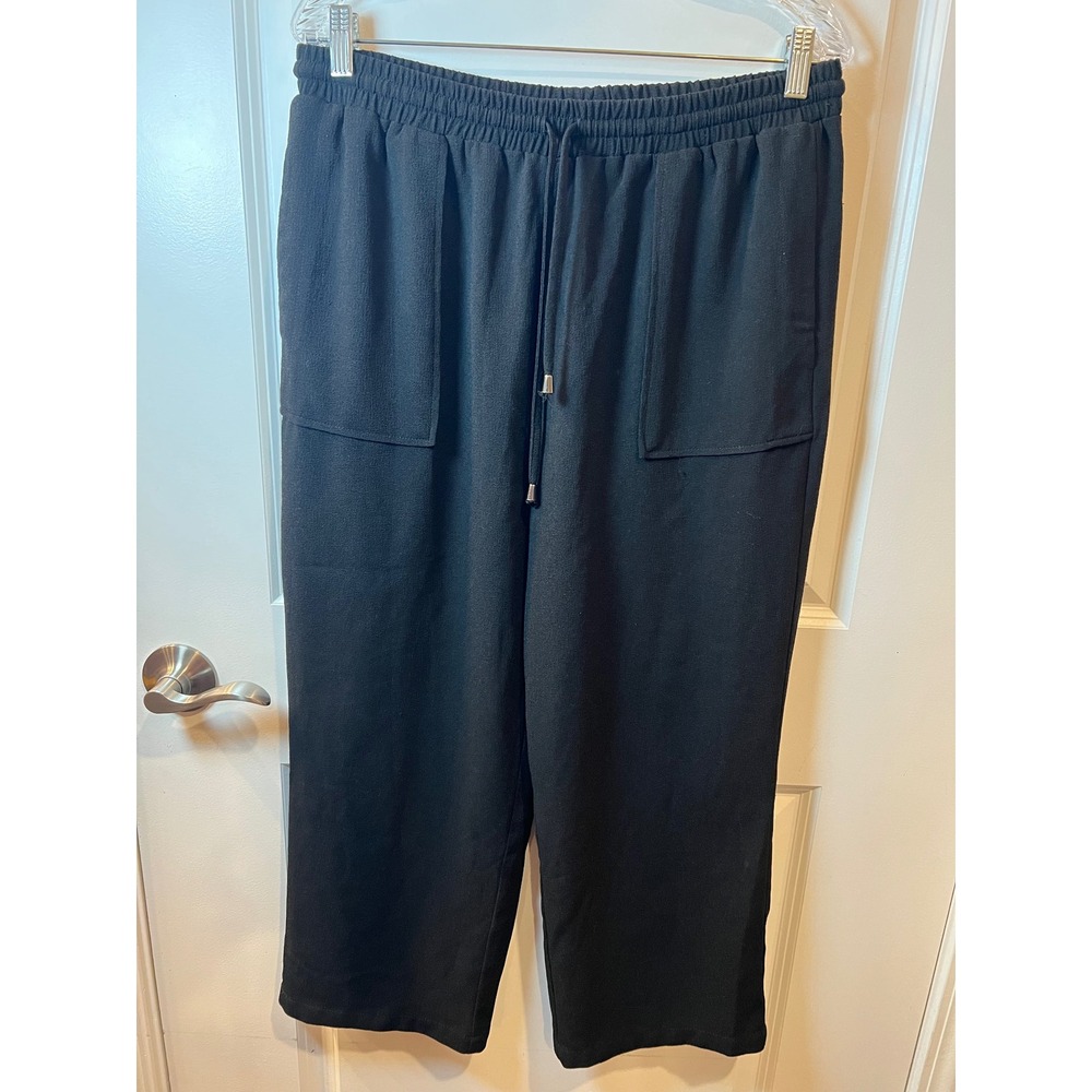 Martha Stewart Womens Wide Leg Pants Elastic Waist Black XL